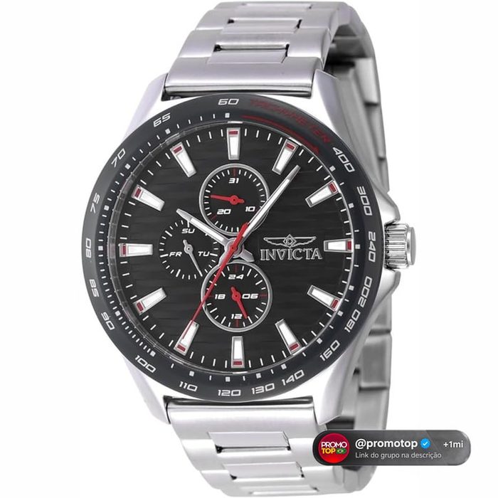 Invicta Relógio masculino Racing de 44 mm, aço inoxidável, mostrador preto, quartzo VH67, Preto