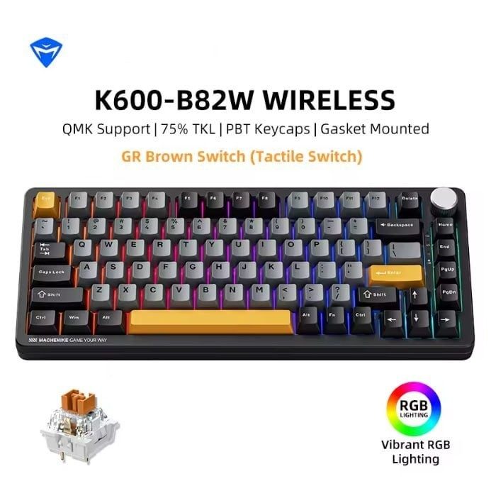 Teclado Mecanico Sem Fio Machenike K600-B82w, Rgb, Teclas Pbt, Tri-mode