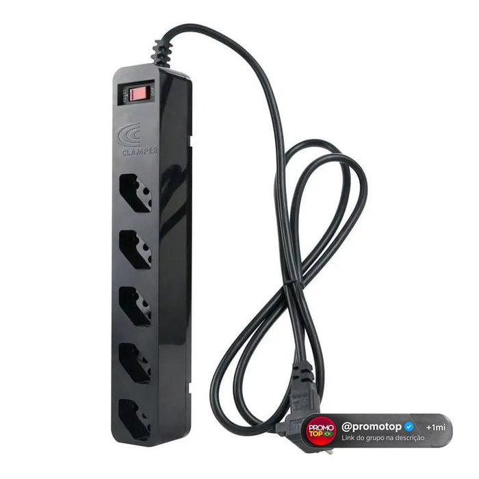 Filtro de Linha com Protetor de Surto DPS iClamper Energia 5 Tomadas 3 Pinos 10 Amperes com Tecnologia LCF Anti Raio Clamper Cor Preto