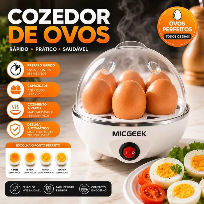 Cozedor De Ovos Automático Panela A Vapor Elétrica Legumes Elétrica Portátil Prático Rápido 7 Ovos Em 5min Micgeek - 127V