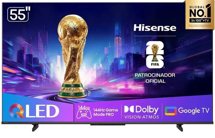Hisense Smart TV UHD 4K QLED 55" Polegadas 55Q7QG Google TV Modo Jogo Pro 144 Hz, AMD FreeSync Premium