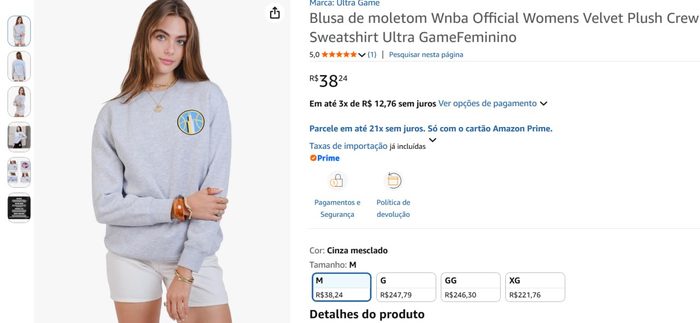 Blusa de moletom Wnba Official Womens Velvet Plush Crew Sweatshirt Ultra GameFeminino - Tam. M
