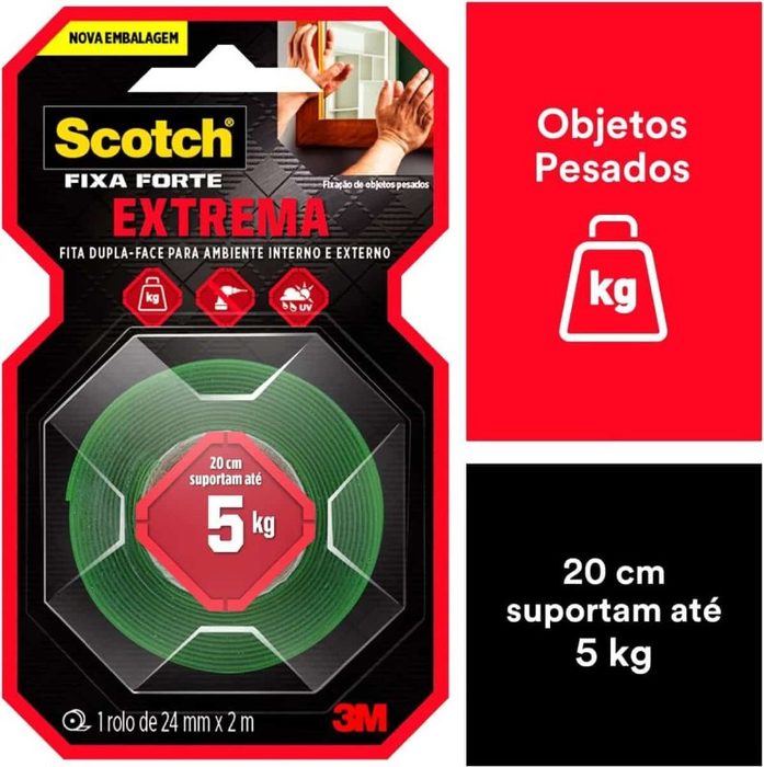SCOTCH 3M Fita Dupla-face Fixa Forte Extrema 24 mm x 2 m 1 Unidade