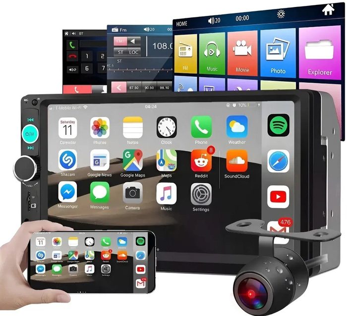 multimídia automotiva 2din 7 polegadas touch screen com câmera ré
