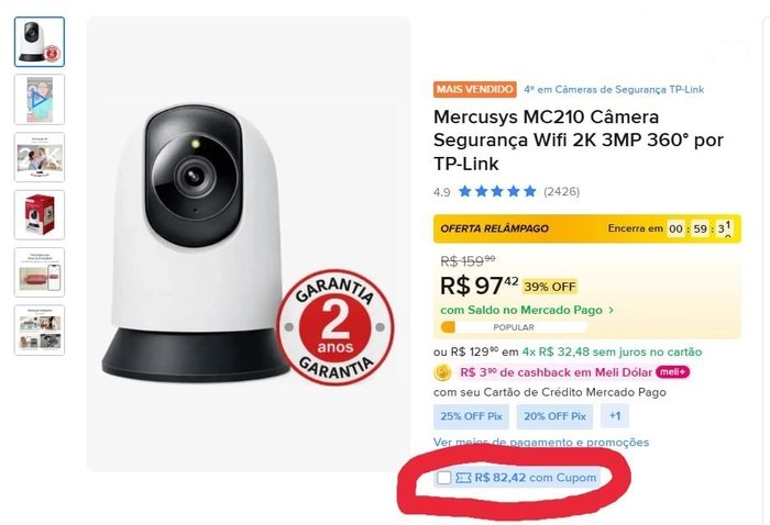 câmera de segurança mercusys mc210 2k 3mp 360