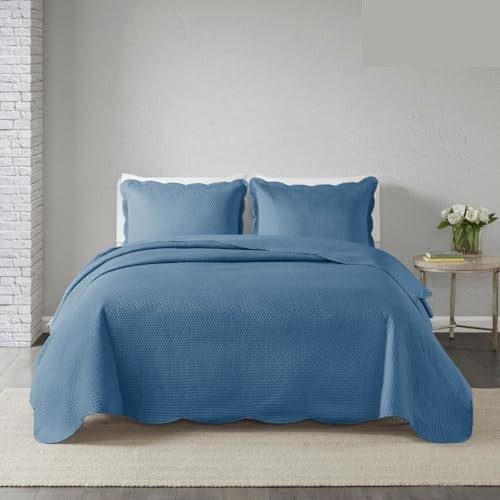Colcha Cobre Leito Milão Queen 150 Fios Matelado Bolinha 3 Peças Dupla Face Azul
