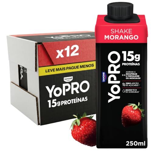 YoPRO Bebida Láctea Uht Morango – 15g de Proteínas, Líquido, Caixinha Tetra Pak 250ml Pack com 12 unidades