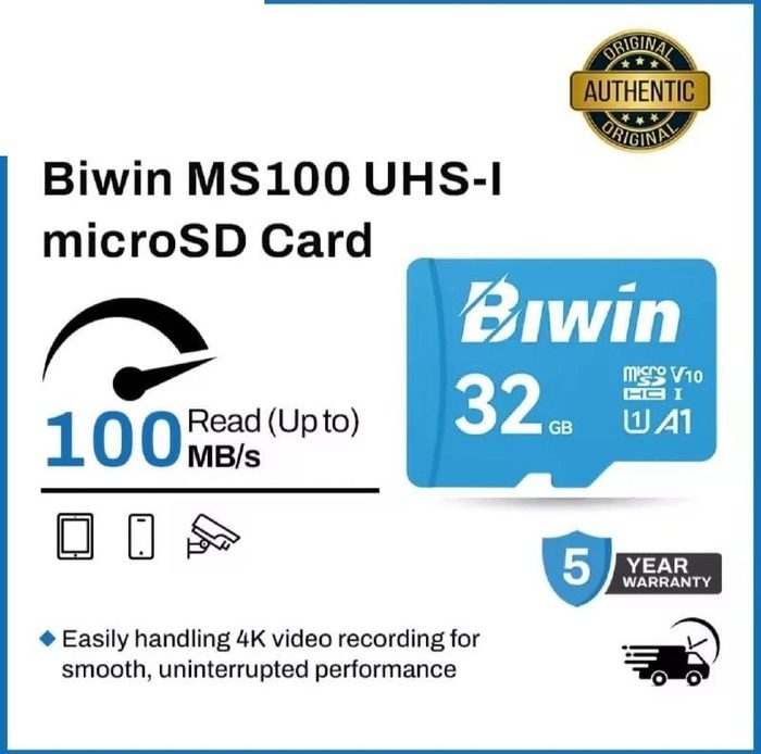 Cartão de Memória Micro Sdxc Biwin Ms100 Uhs-I A1 V30 U3 Classe 10 MicroSD com velocidade de até 100Mb/s
