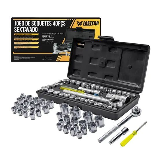 Kit Chaves Jogo Catraca Reversível Soquetes 40 Peças Maleta Fasterr