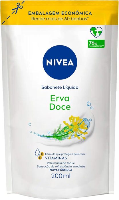 10x NIVEA Sabonete Líquido Refil Erva Doce 200ml - Fragrância refrescante de erva-doce, sensação de pele macia e hidratada
