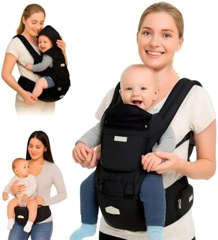 AIEBAO Mochila Bolsa Canguru Exclusive Para Bebê, Assento Ergonômico, Protetor de Sol e Chuva, 03 Modos de Uso, Apoio Lombar, Bolso Frontal