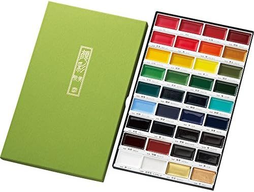 Aquarela Kuretake Gansai Tambi 36 Cores | 36 cores opacas vivas, pigmento não granulado, panelas grandes, paleta e tabela de cores, uso prof