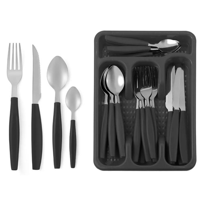 Conjunto 25 Peças Talheres Inox Cabo Plástico Cesto Tamanho P Cozinha Branco Preto Vermelho