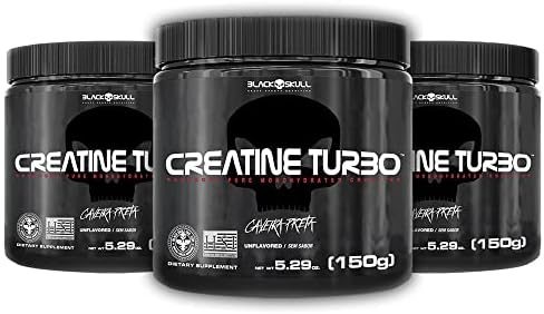 Kit 3X Creatine Turbo Suplemento Alimentar Black Skull 150g Caveira Preta Creatina Monohidratada Sem Sabor