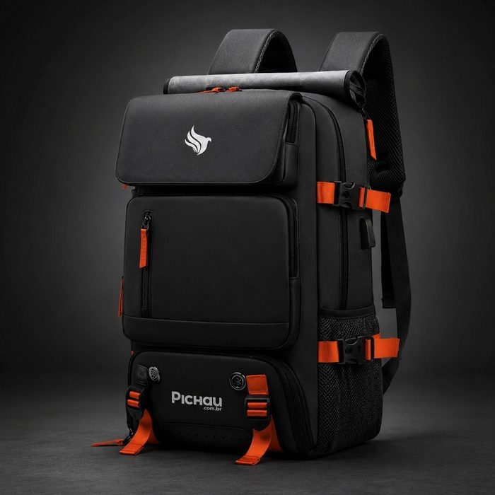 Mochila Pichau Vulcan, Preto e Vermelho