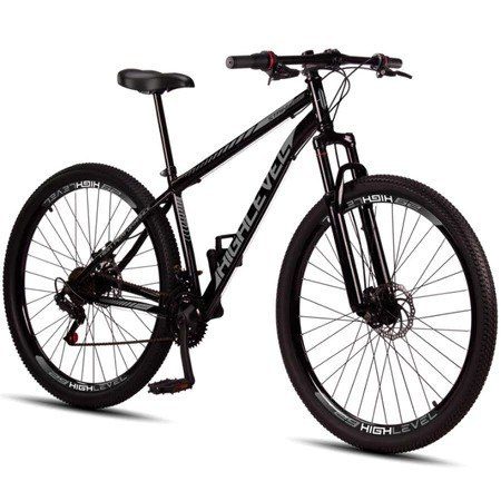 Bicicleta Aro 29 Highlevel Aço Carbono Freios a Disco Suspensão Dianteira 21 Marchas