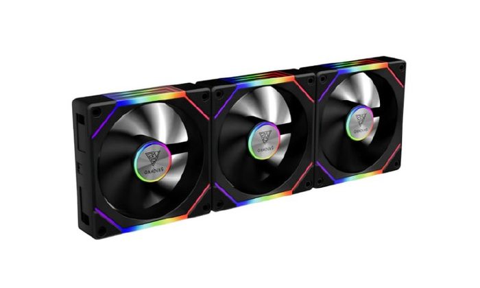 GAMDIAS 3 ventoinhas PWM ARGB de 120 mm e 3 lâminas reversas incluídas, sincronização com placas-mãe ARGB, gerenciamento fácil de cabos com