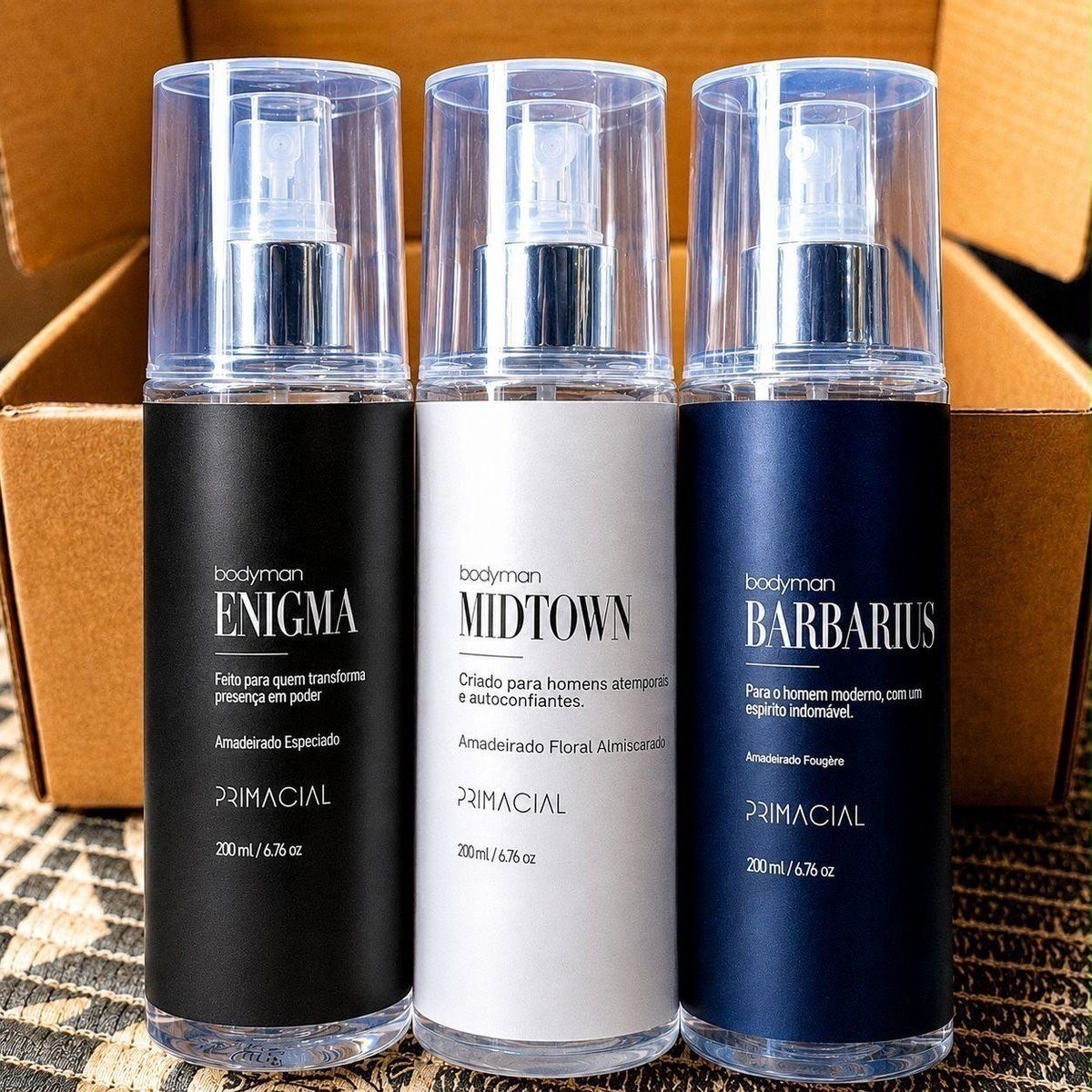 perfumes primacial kit body splash masculino barbarius enigma midtown 200ml