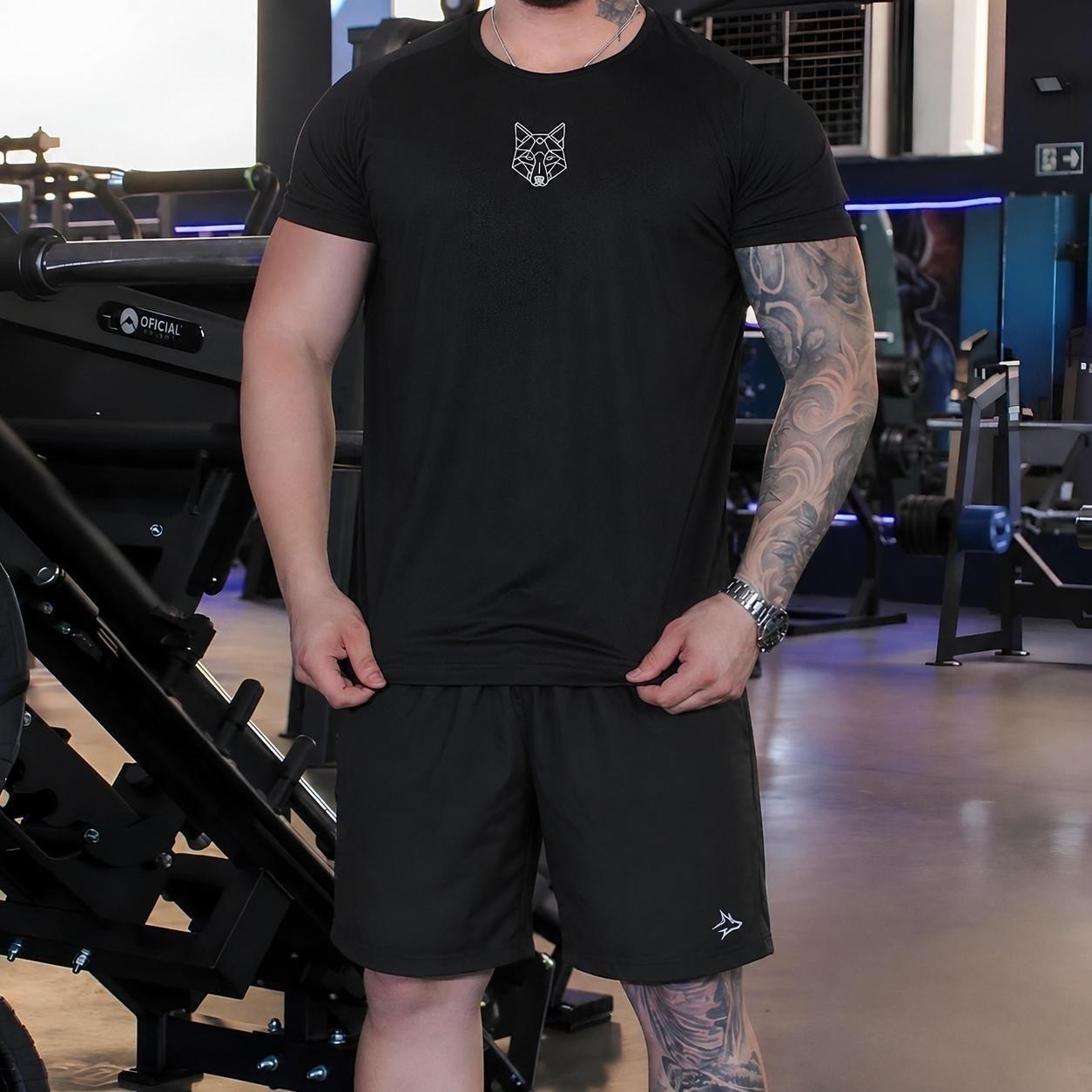 roupas alpha kit bermuda lobo camiseta lobo dry fitness academia