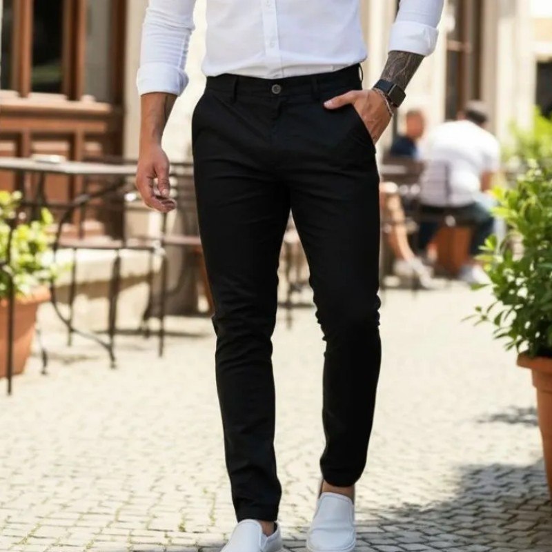 roupas sport fino calça masculina sarja lycra social slim 38 ao 48 alfaiataria