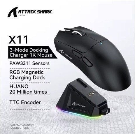 mouse sem fio attack shark x11 preto