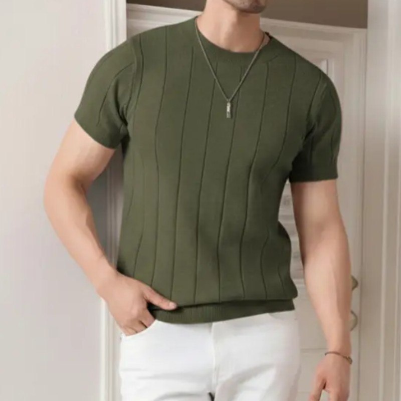 roupas camiseta masculina básica canelada manga curta tricot modal