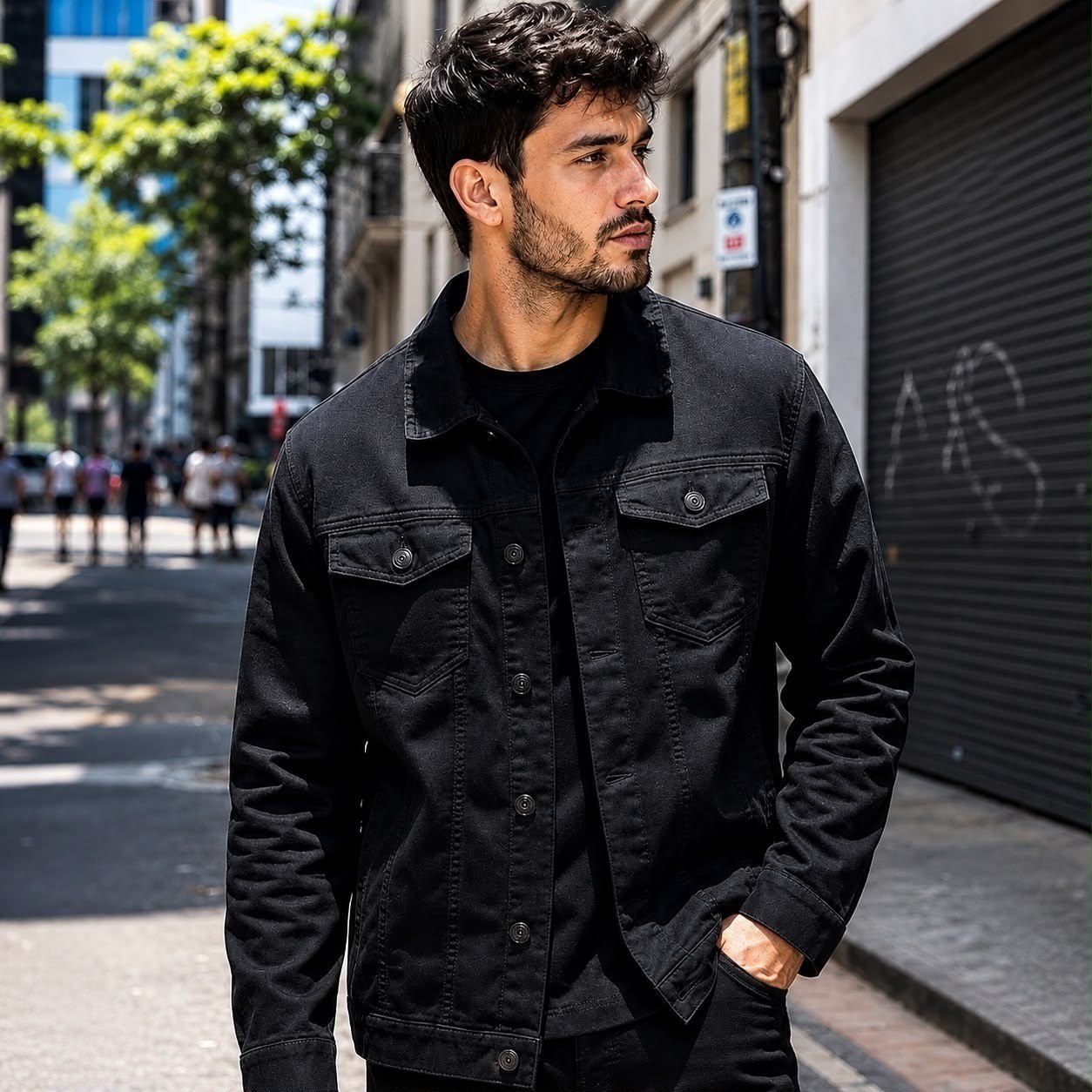 roupas jaqueta masculina jeans preta botões