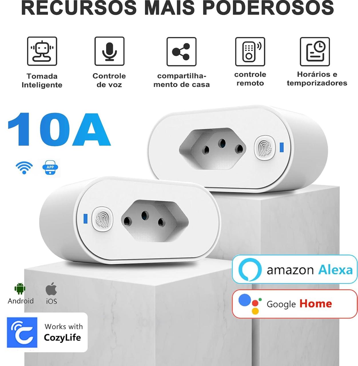 automação residencial kit com 2 tomadas inteligentes wi-fi 10a