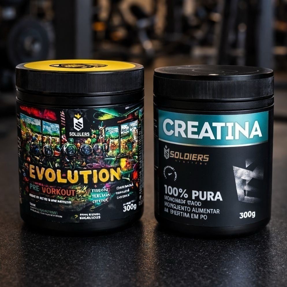 suplementos soldiers nutrition kit creatina 300g pre-treino evolution 300g