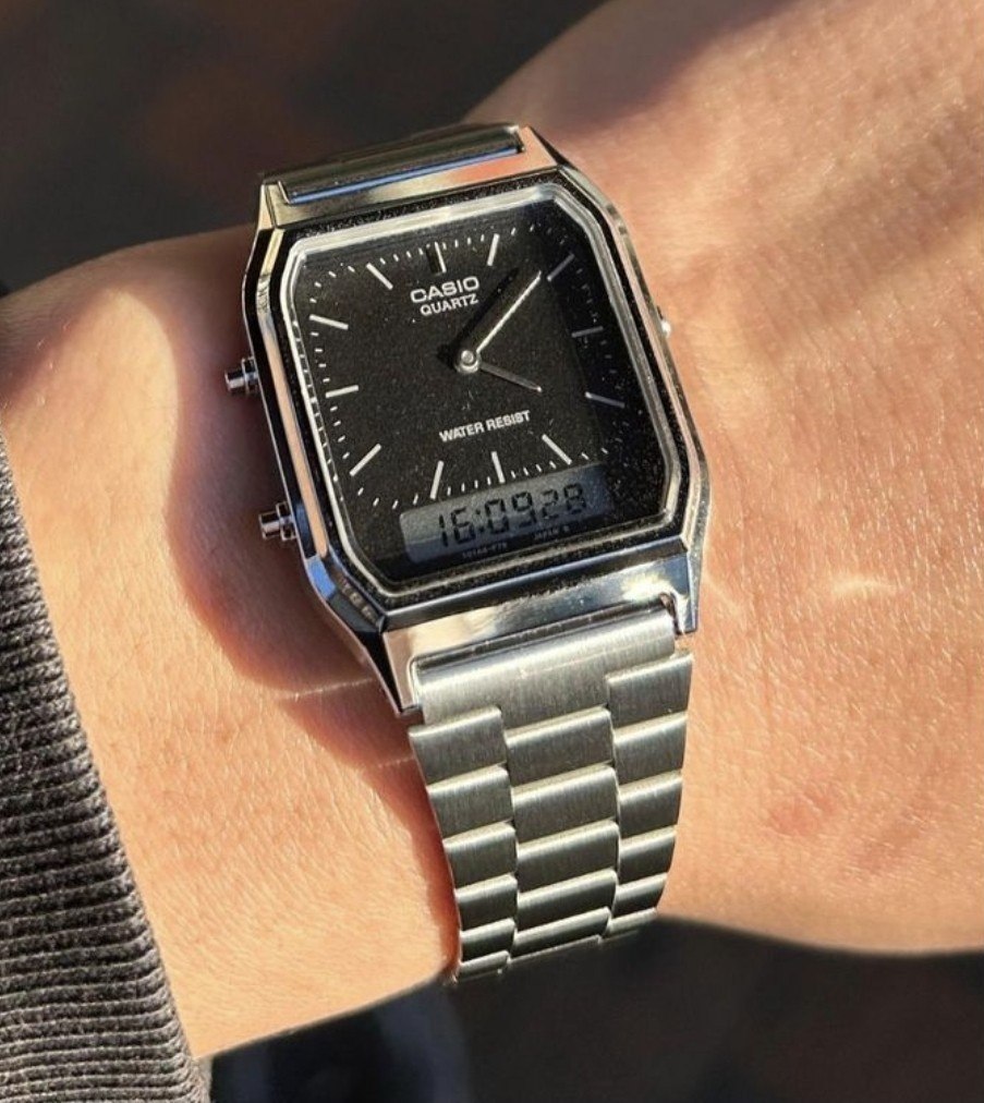 relógio casio aq-230a-1dmq vintage prata unissex