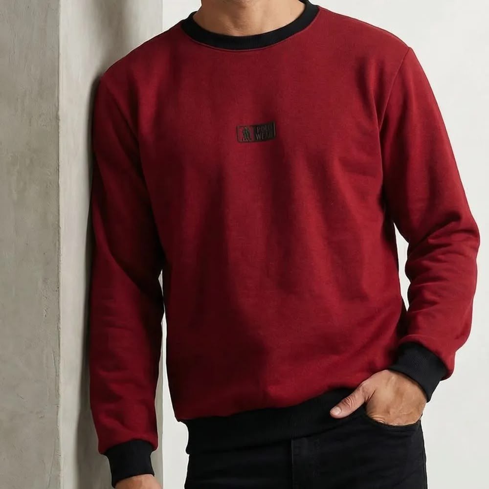 moletom polo wear gola careca casual vermelho médio