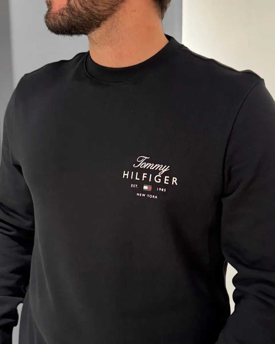 roupas tommy hilfiger blusa moletom preto gola careca casual import
