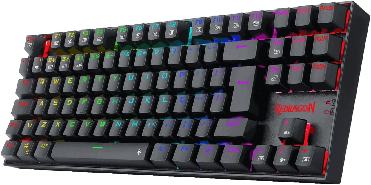teclado redragon kumara pro rgb preto wireless bluetooth switch marrom