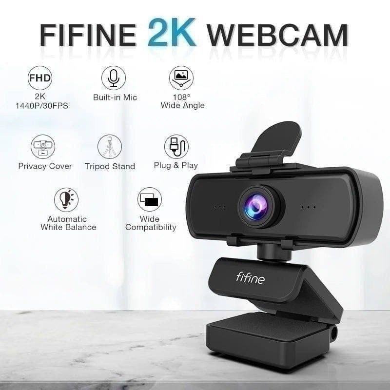 webcam fifine k420 2k com microfone 1440p tripé