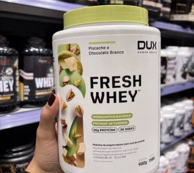 alimentos dux fresh whey 900g pistache e chocolate branco