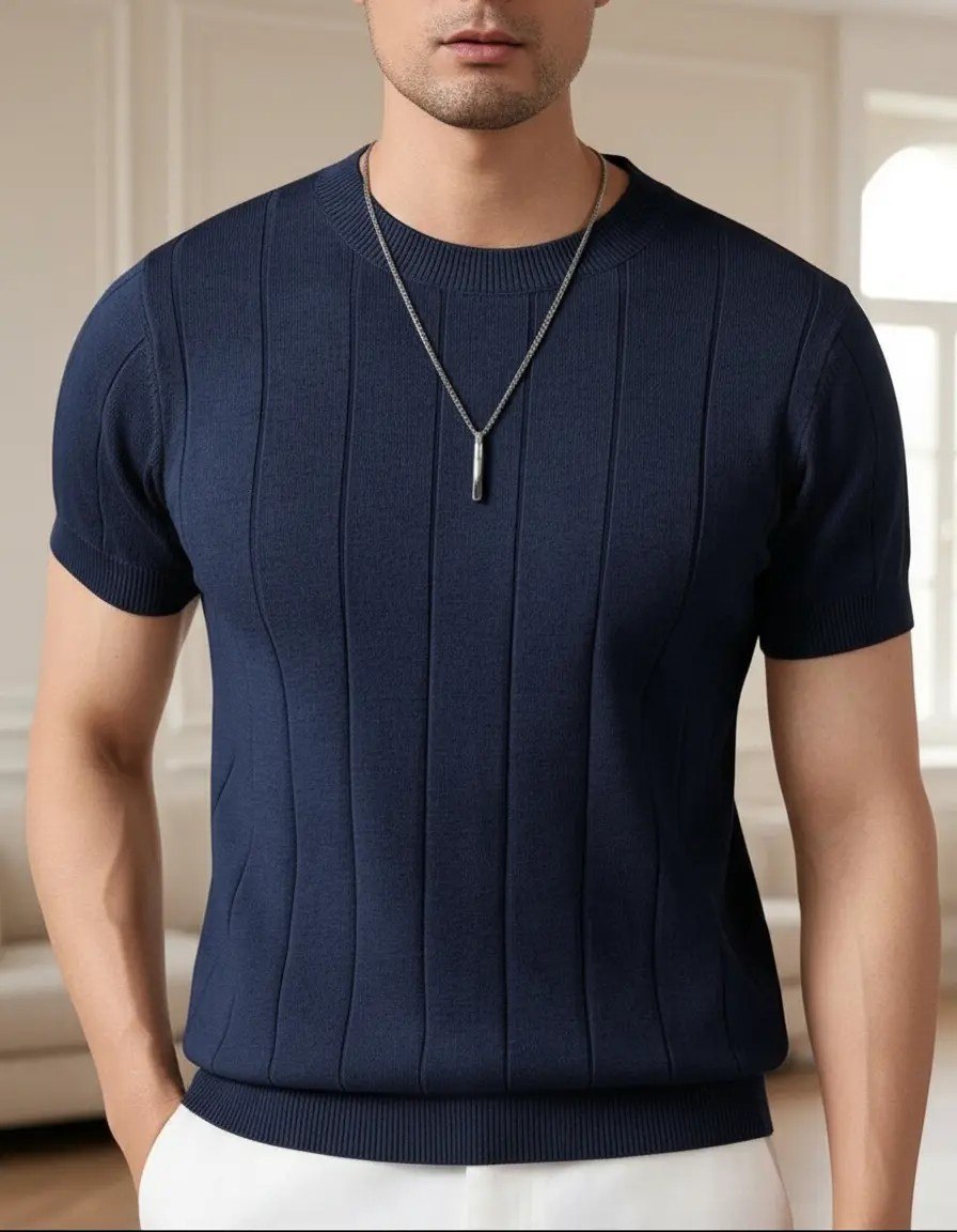 roupas blusa masculina básica manga curta canelada tricot modal