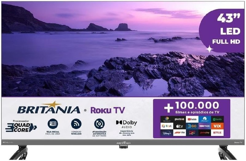 tv britânia b43kra 43" full hd roku
