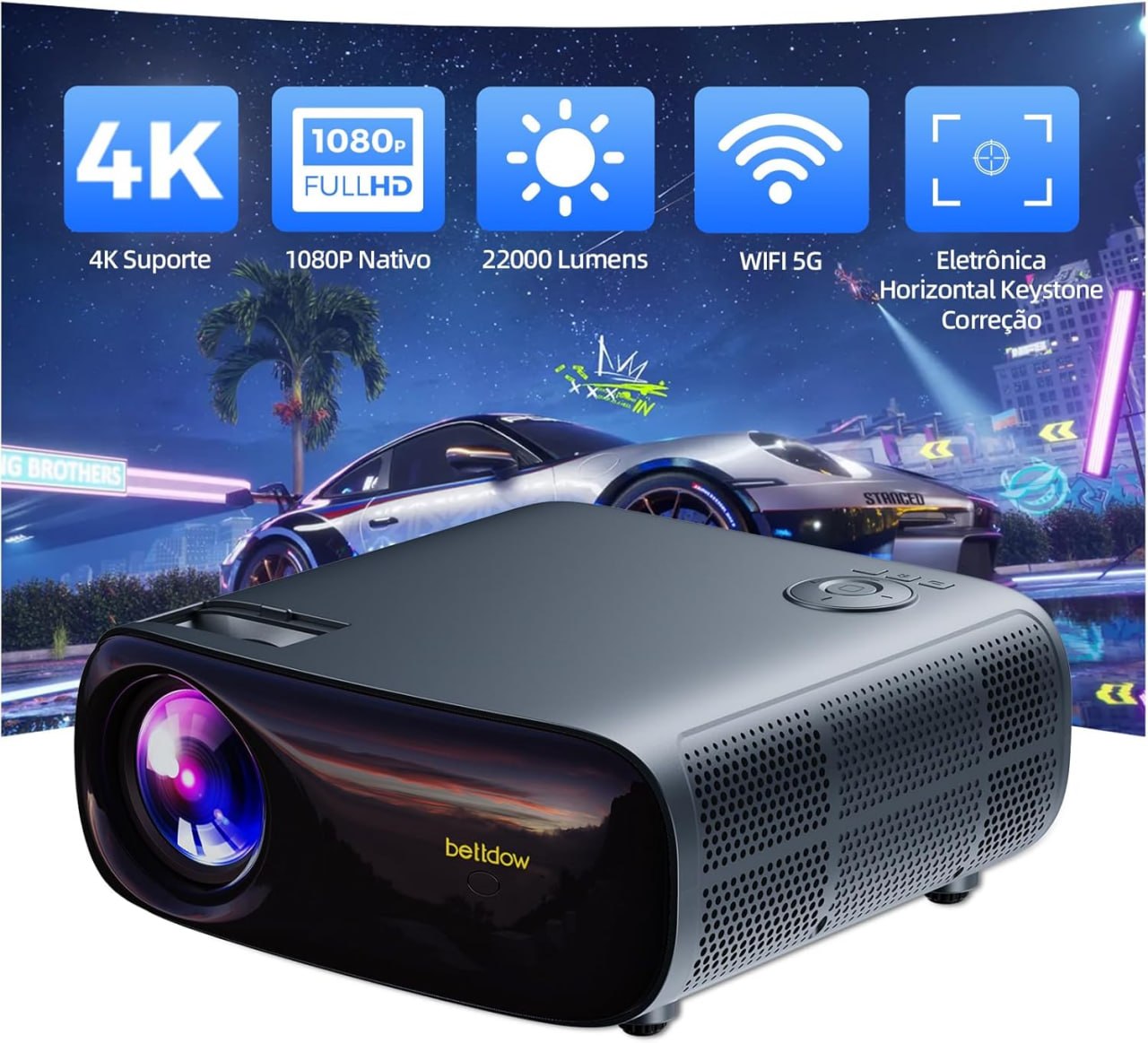 projetor bettdow projetor 4k 22000 lumens android 9 smart 1080p full hd