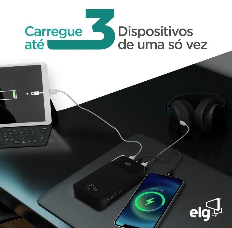 power bank elg pb200bk 20000mah micro usb usb-c preto