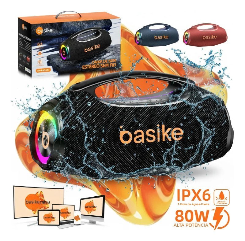 caixa de som basike boombox plus 80w 8000mah ipx6 bluetooth 5.3