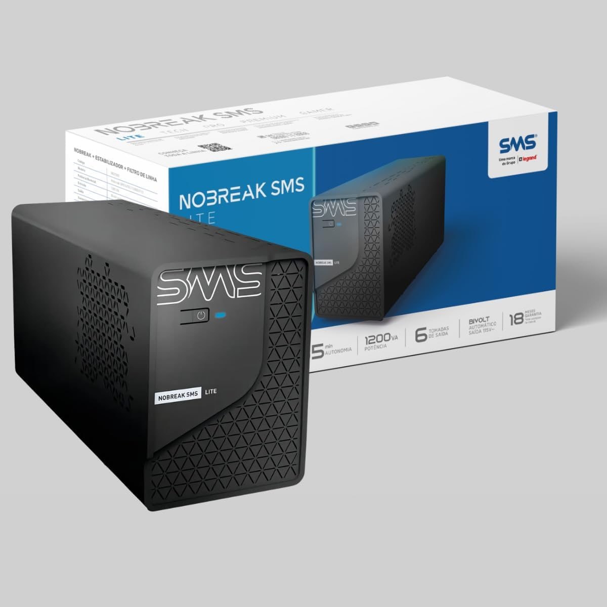 eletrodomésticos sms lite nobreak 1200va bivolt 115v/220v saida 115v 6 tomadas