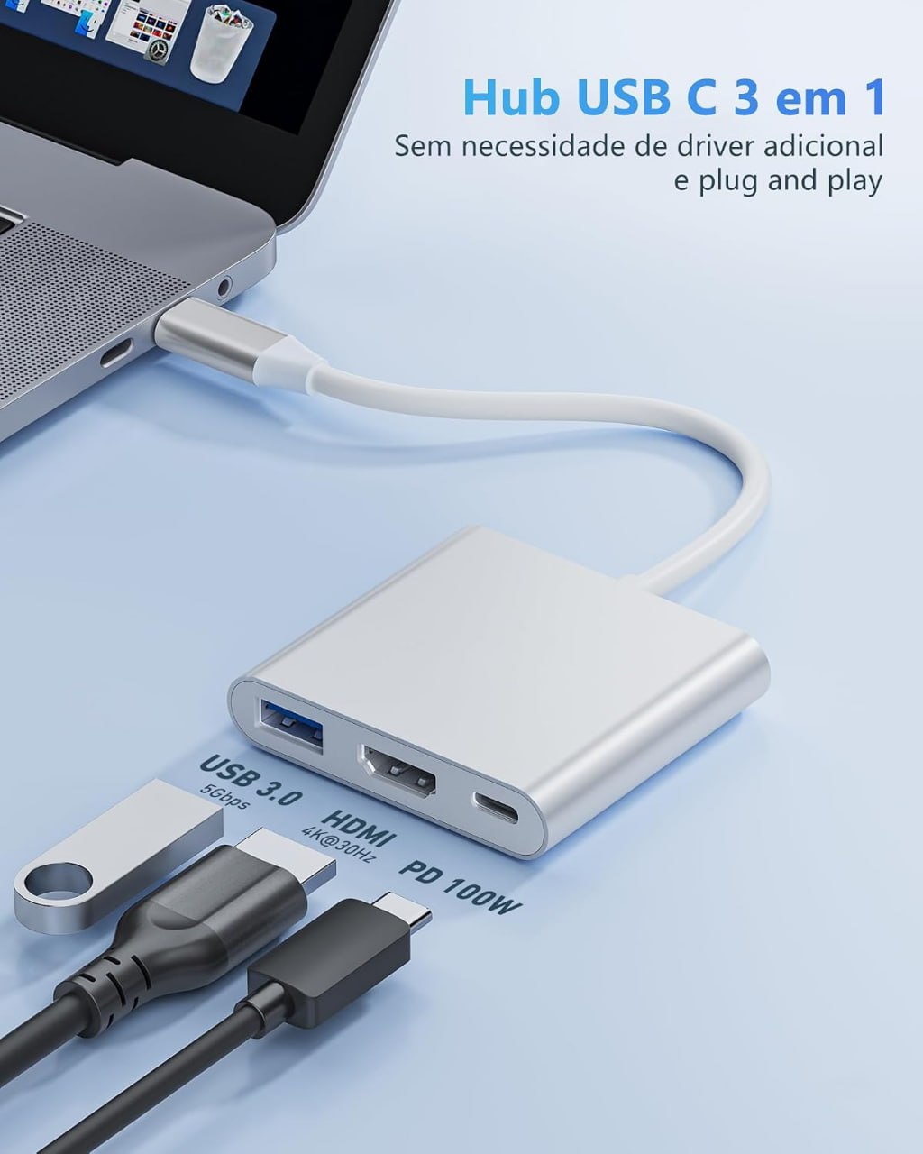 acessórios adaptador hdmi usb c hub usb c hdmi 4k usb 3.0 pd