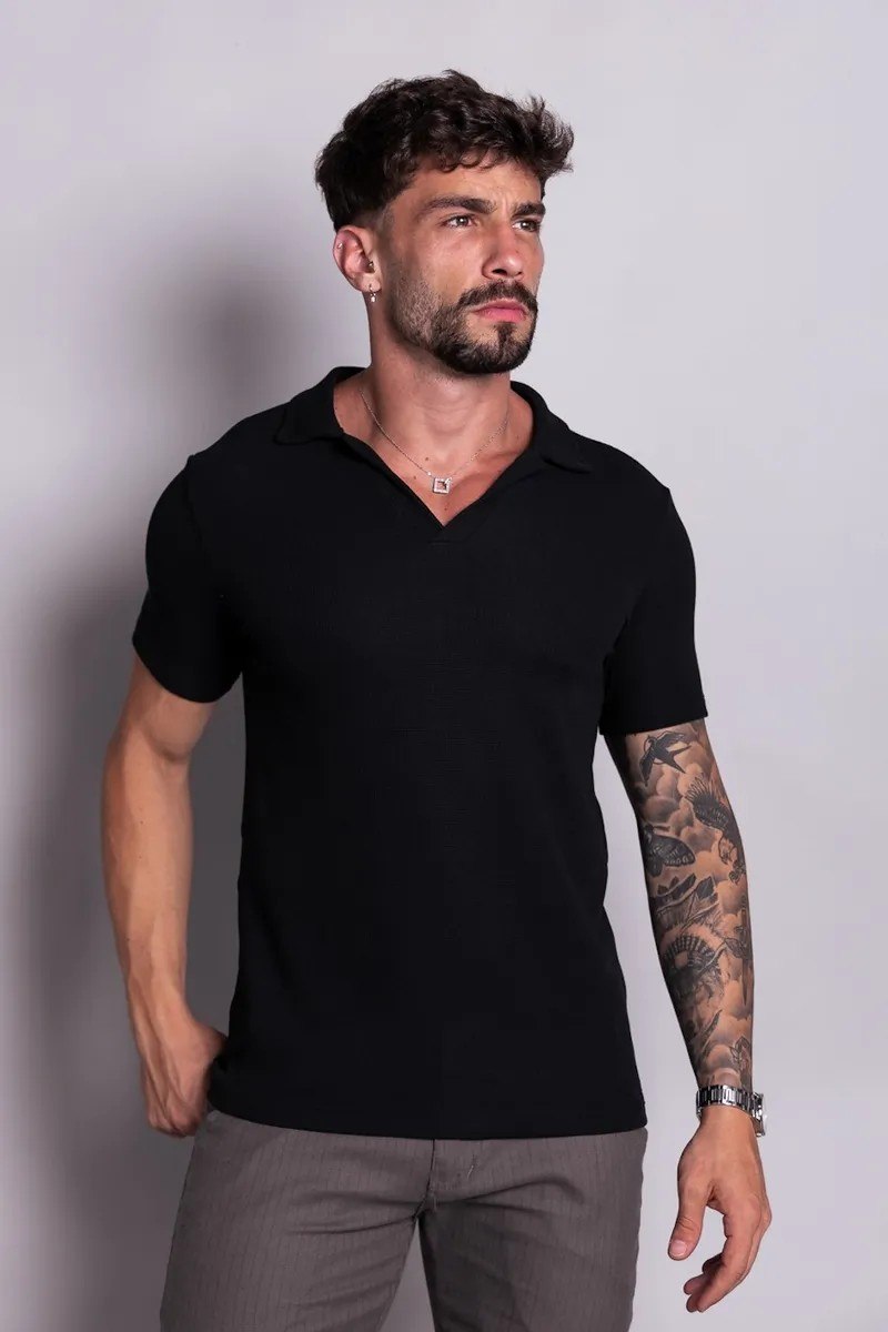 Polo Sem Botao Masculina Minimalista Com Tecido Texturizado