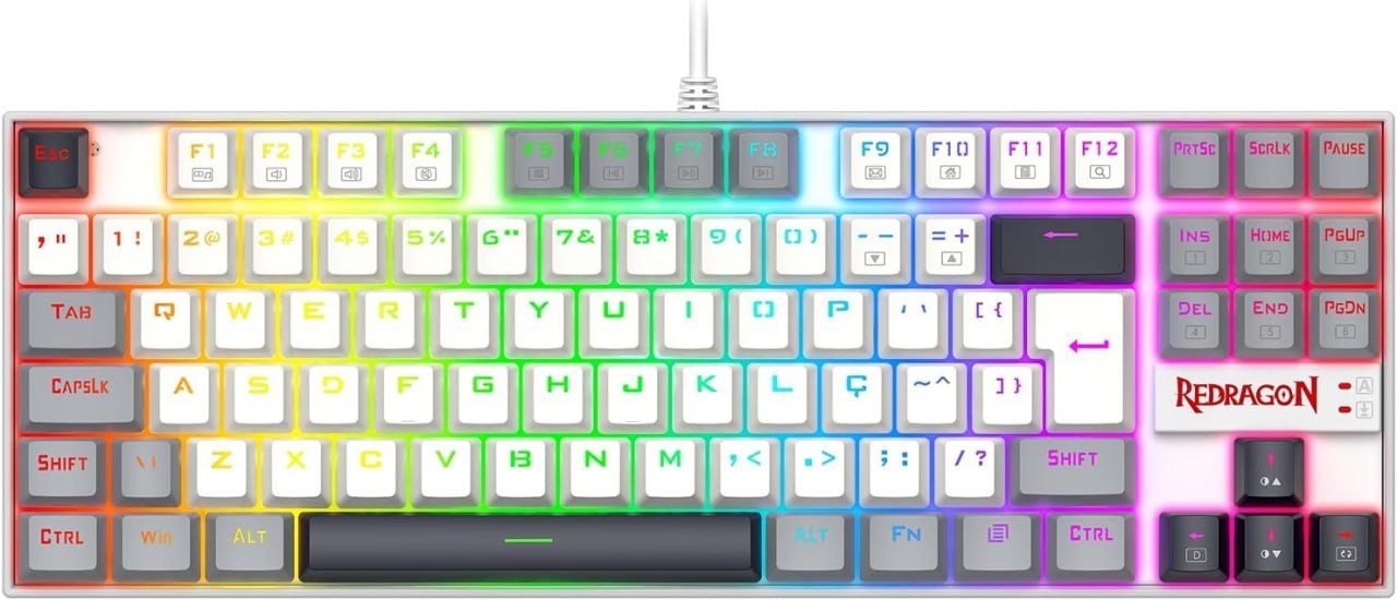 teclado redragon kumara rgb switch marrom rgb branco preto cinza