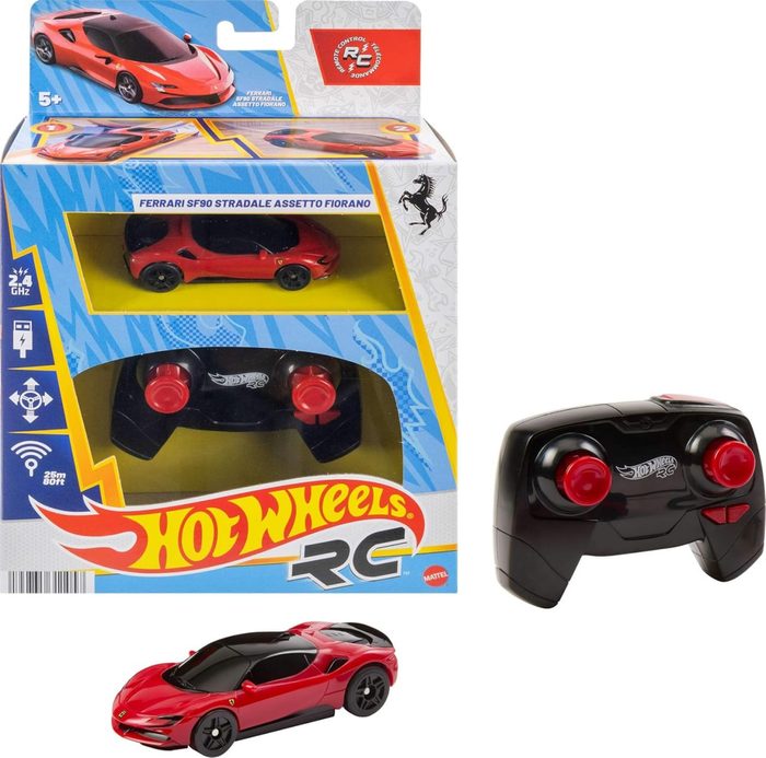 Hot Wheels RC Ferrari SF90 Stradale Assetto Fiorano brinquedo telecomandado em escala 1:64, correr dentro e fora da pista, botão de aceleraç