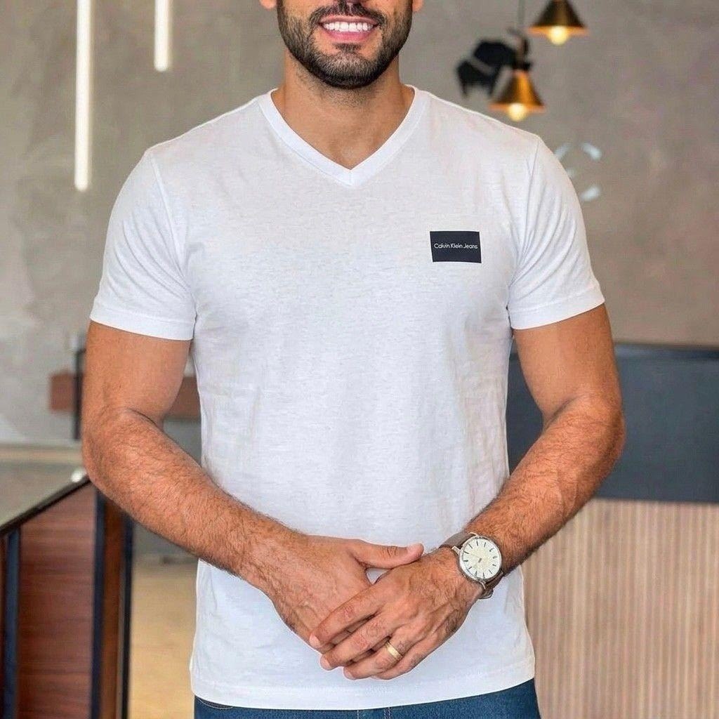 roupas calvin klein gola v dark square navy branca