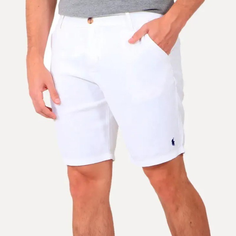 roupas ralph lauren bermuda masculina linho navy icon branca