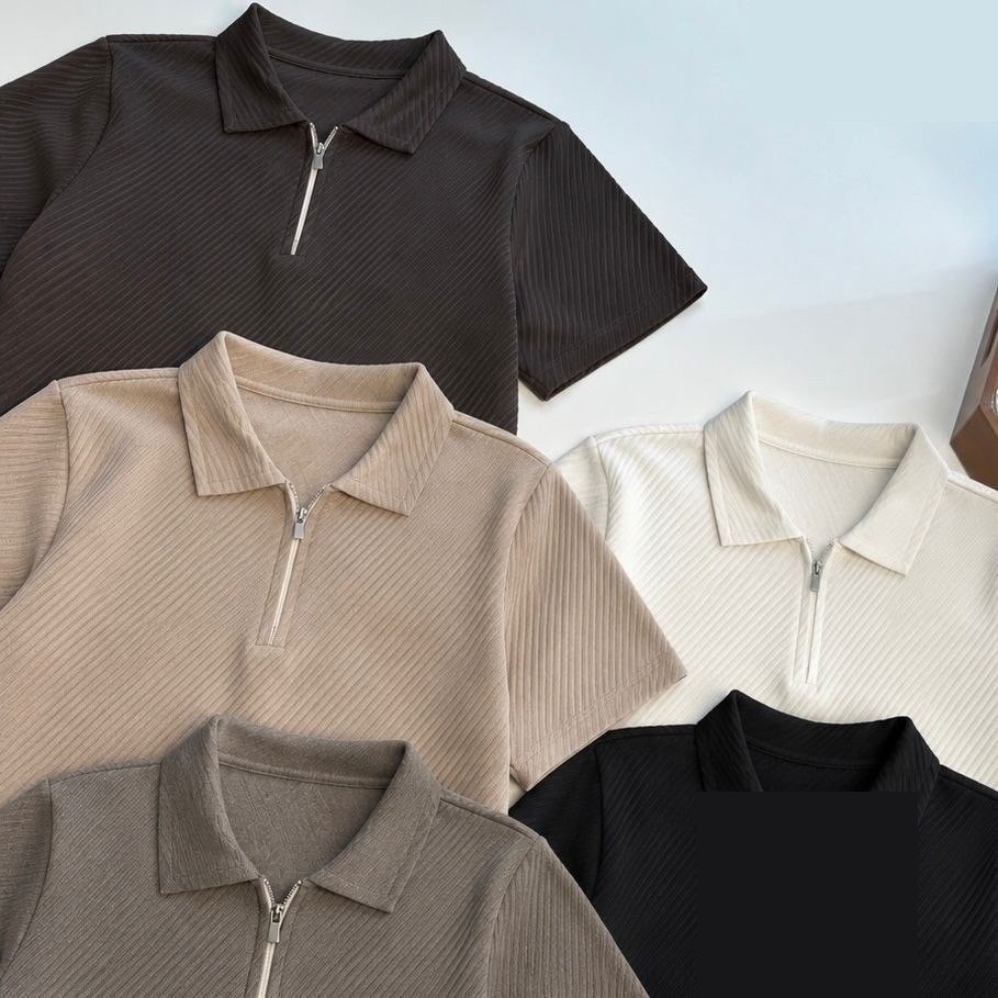 roupas kit 2 camiseta polo manga curta com zíper masculina canelada