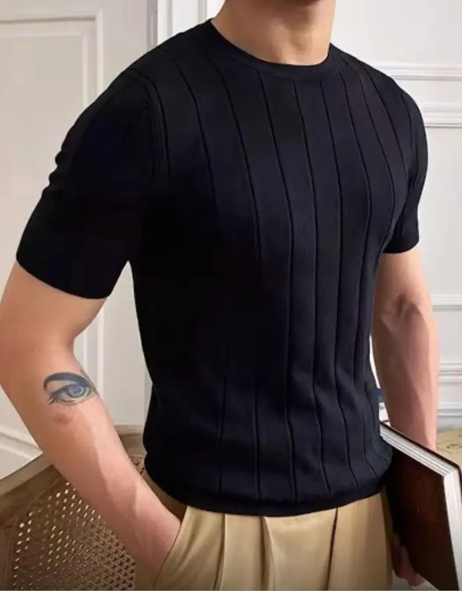 roupas camiseta modal canelada manga curta tricot modal