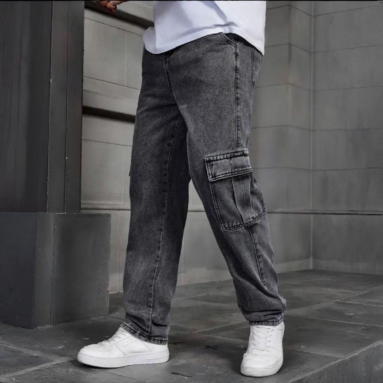Calça Jeans Cargo Baggy Masculina Streetwear Mesclada P ao Gg